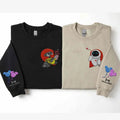 Custom Embroidered Wall-e and Eve Couple Sweatshirt, Personalized Name On Sleeve Embroidery, Wedding Anniversary Gift For...