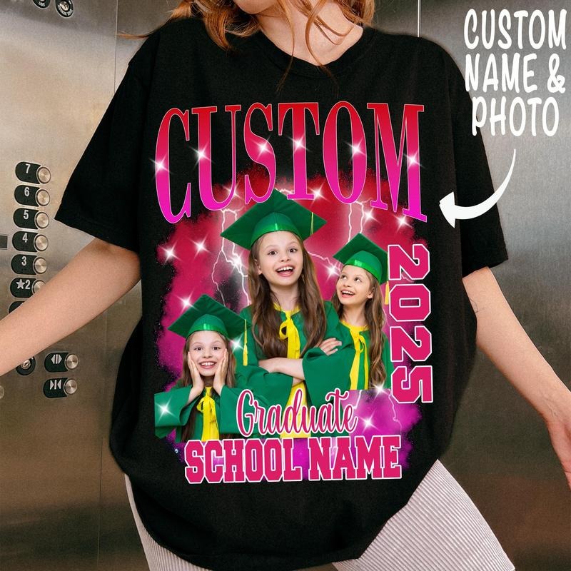 Custom Graduation Bootleg Shirt, Class of 2025 Shirt, Personalized Face Sweatshirt, College Shirt, Senior 2025 Graduate...