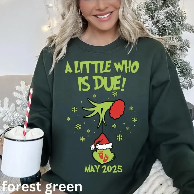 Custom Grincmas Pregnancy Announcement Maternity Pregnancy Shirt Little Who Is Due Baby Reveal T-Shirts, Hoodie, Sweatshirt