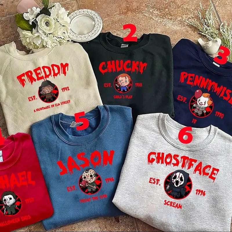 Custom Horror Movie Characters Crewneck, Scary Movie Sweatshirt, Ghostface Sweatshirt, Michael Sweater, Horror Movie Fan...