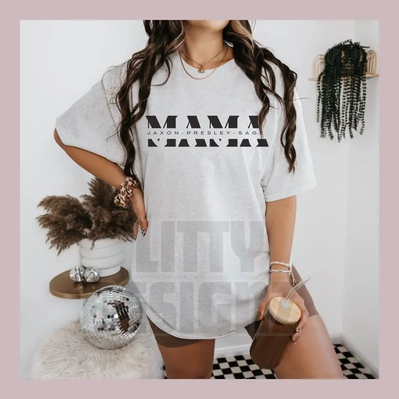 Custom Mama Shirt, Personalized Mothers Day Tshirt with Names, Gift for Mom or Grandma Crewneck T Shirt Hoodie, Sweatshirt