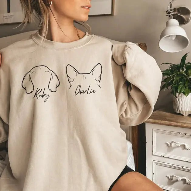 Custom Pet Names Sweatshirt, Custom Dog Ears Sweatshirt, Dog Mom Sweatshirt, Dog Lover Sweatshirt, Dog Name Sweatshirt,...