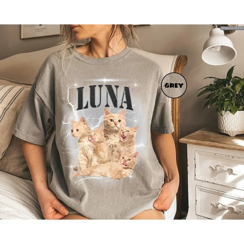 Custom Pet Photo Shirt, Personalized Name Dog Cat T-shirt, Vintage Your Own Pet Picture Tee, Retro Dog Lovers Outfit, Pet...
