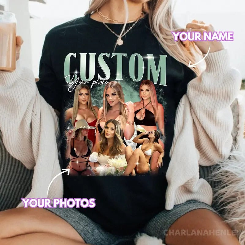 Custom Photo Bootleg Girlfriend 6 Face 90s Retro Vintage Shirt Sweatshirt, Shirt with Face on It for Boyfriend Birthday...