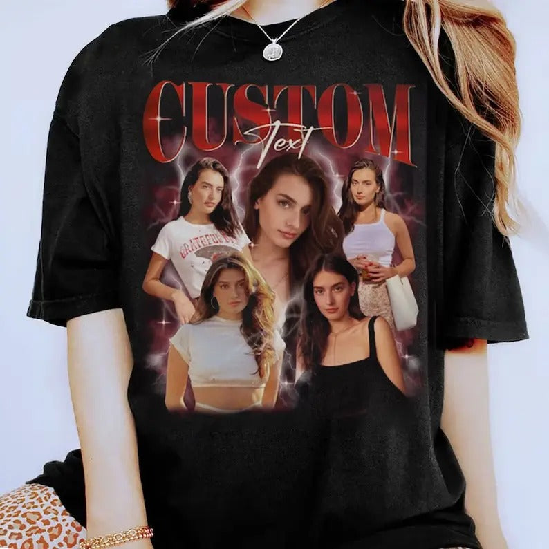 Custom Photo Bootleg Girlfriend 6 Face 90s Retro Vintage T-Shirt, Shirt with Face on It for Boyfriend Birthday Gift,...