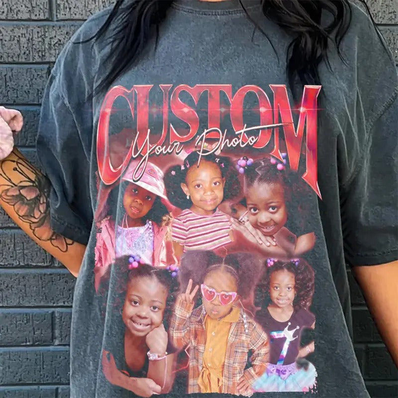 Custom Photos Shirt - Custom Bootleg Rap Tee, Vintage Graphic 90s T-Shirt, Custom Photo, Round Neck, Crewneck, Tropical...