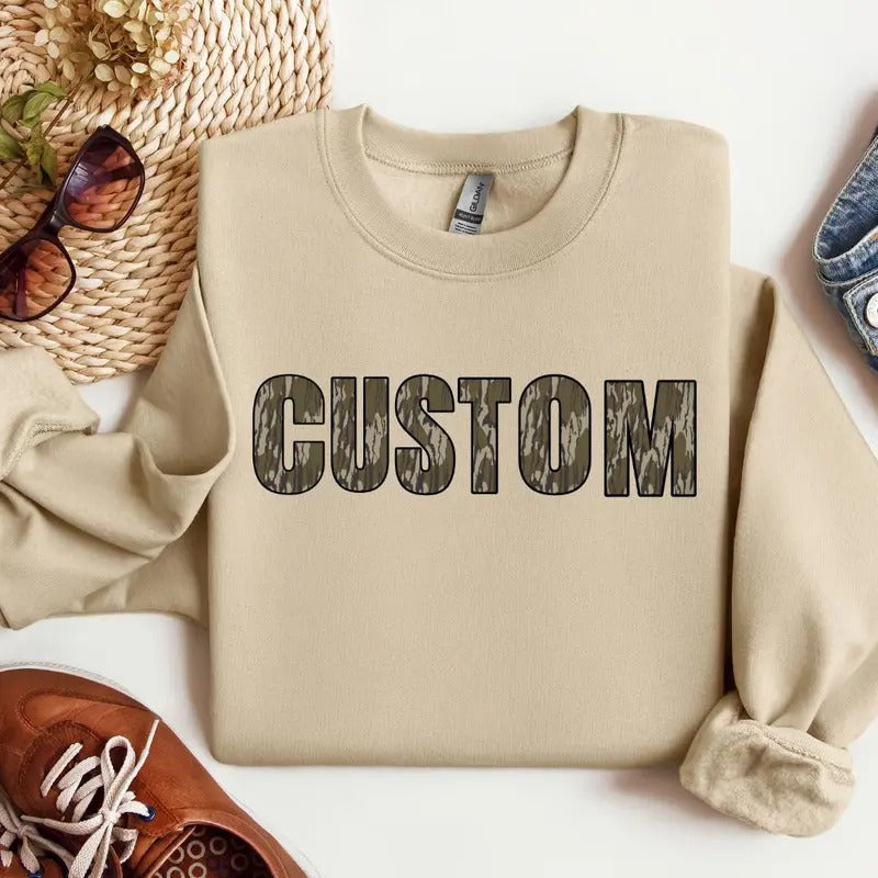 Custom Retro Bottomlands Camo Crewneck Sweatshirt, Camouflage Mama - Auntie Shirt Hoodie | GrindPrints.com