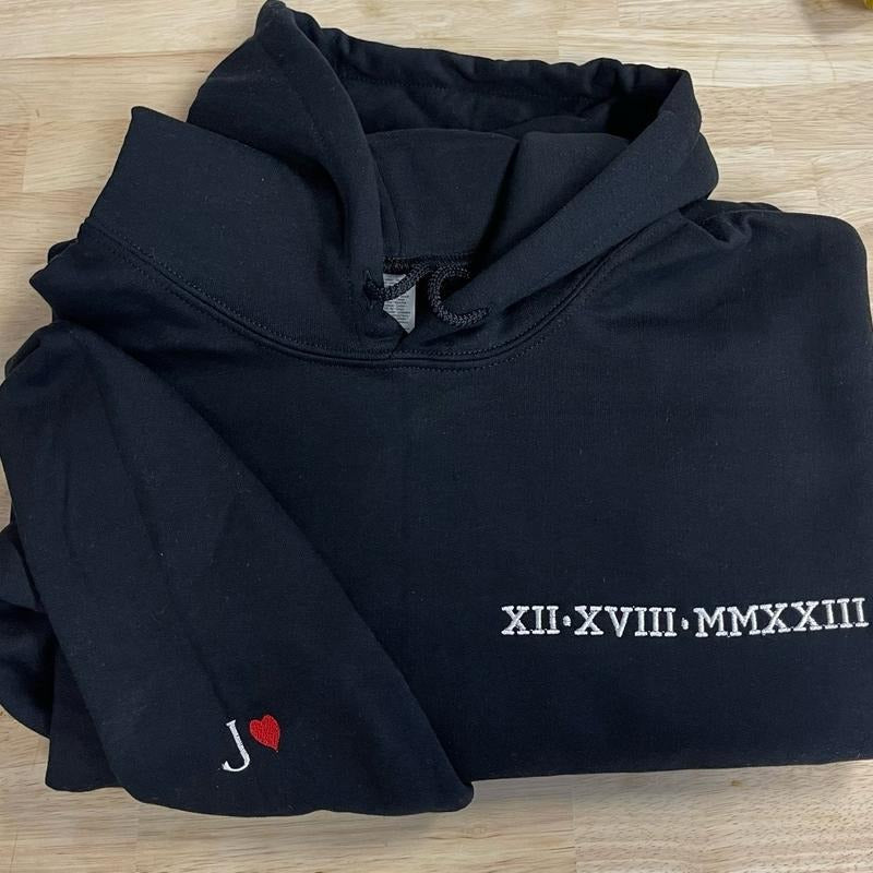 Custom Roman numeral hoodie, couples hoodies, gift for couples, anniversary gift, wedding gifts, gift ideas Embroidered...