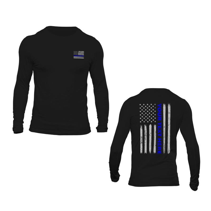 Custom Text Personalized Police Thin Blue Line Flag Long Sleeve T-Shirt Casual Classic Hoodie, Sweatshirt | GrindPrints.com
