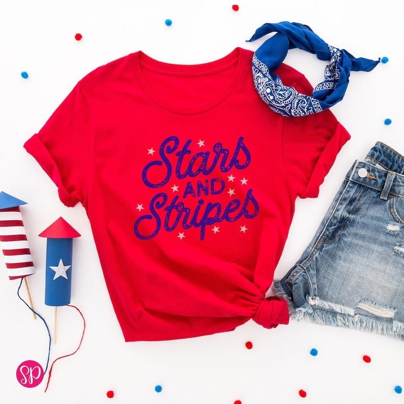 Cute 4th of July T-Shirt, Stars and Stripes Graphic Tee, Red White and Blue Shirt Hoodie, Sweatshirt | GrindPrints.com