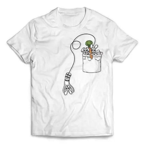 Cute Bunny Rabbit Bungee Jumping from Pocket - Short-Sleeve Unisex T-Shirt Made in USA Hoodie, Sweatshirt | GrindPrints.com