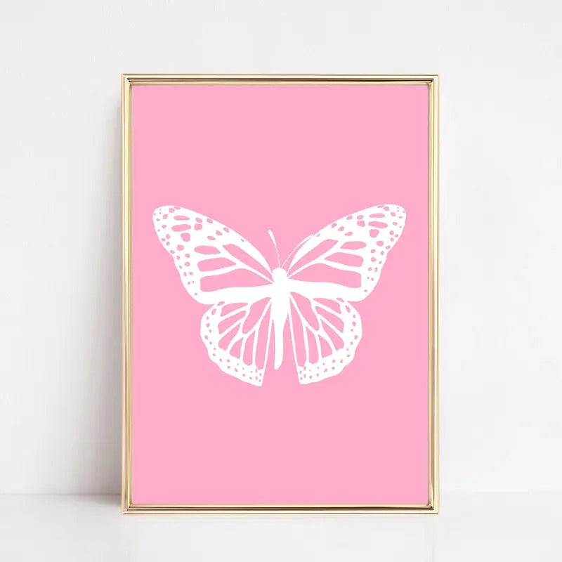 Cute Butterfly Line Drawing Wall Print, Butterflies Art, Preppy Poster, Aesthetic Poster, College Dorm Decor, Poster...
