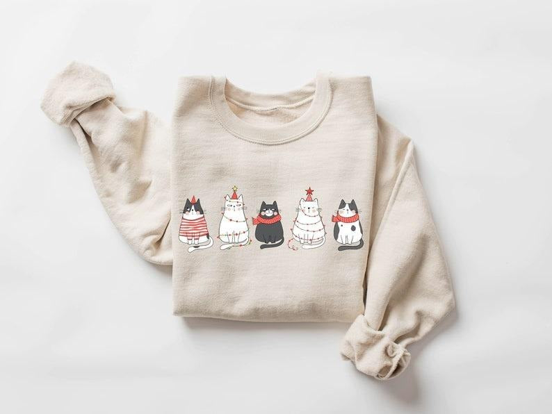 Cute Cat Christmas Sweatshirt, Cat Lover Gift For Christmas, Womens Christmas Sweatshirt, Holiday Sweatshirt, Cat Mom...
