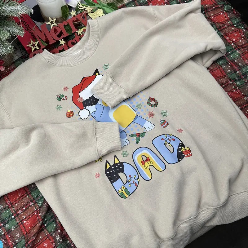 Cute Christmas Dad Crewneck Sweatshirt, Christmas Family Matching Shirt, Christmas 2024 Gifts Hoodie | GrindPrints.com