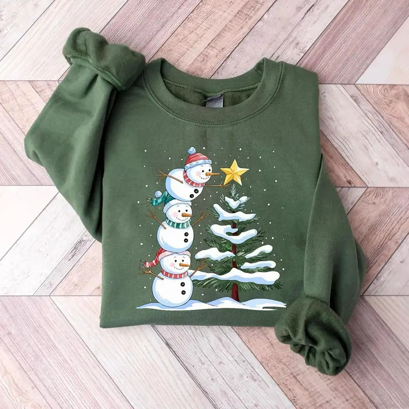 Cute Christmas Snowman Sweatshirt, Funny Christmas Snowman Shirt, Let it Snow Hoodie, Watercolor Winter Sweater, Vintage...