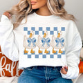 Cute Coquette Goose Shirt, Goose Lover Blue Toile Coquette Bow Tee, Checkered Girly Goose Sweatshirt Hoodie | GrindPrints.com