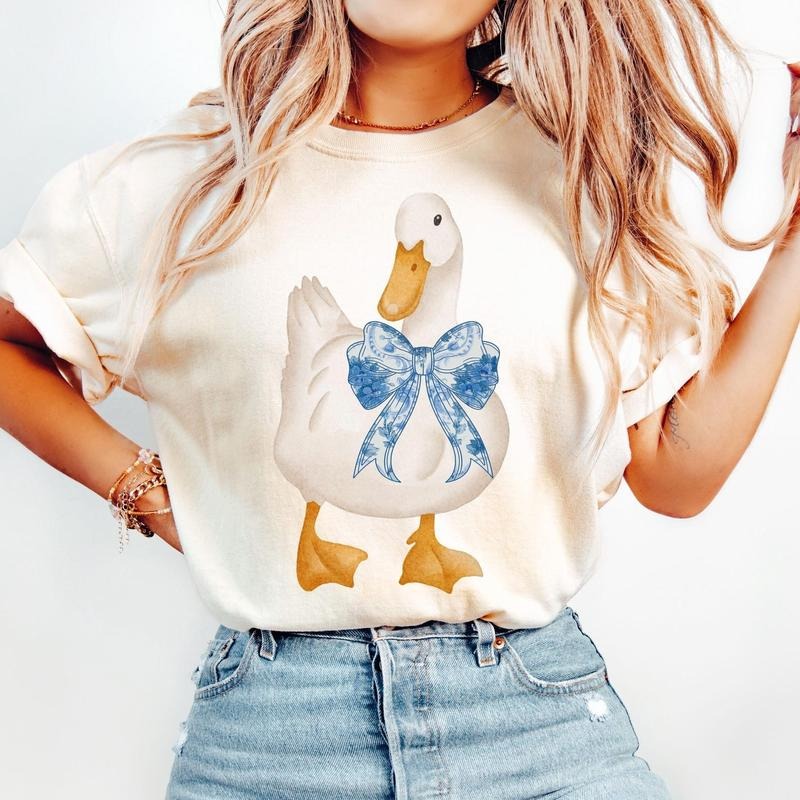 Cute Coquette Goose Shirt, Goose Lover Tee, Coquette Floral Girly Goose T-shirt Hoodie, Sweatshirt | GrindPrints.com