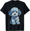 Cute Dog Denim Patchwork Art T-Shirt | Unisex Cotton Tee Gift, Crewneck, Short Sleeve Hoodie, Sweatshirt | GrindPrints.com