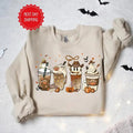 Cute Ghost Coffee Cups Sweatshirt, Halloween Western Coffee Shirt, Fall Coffee Cup Crewneck Ghost Halloween Sweatshirt...