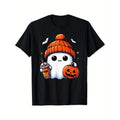 Cute Ghost Drinking coffee Halloween Ghost Iced Coffee Men's T-shirt Made in USA Hoodie, Sweatshirt | GrindPrints.com