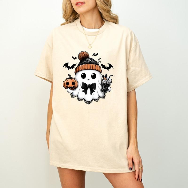Cute Ghost Shirt, Halloween Ghost Coffee Shirt, Bougie Ghost Shirt, Here for the Boos,Halloween Crewneck, Ghost...