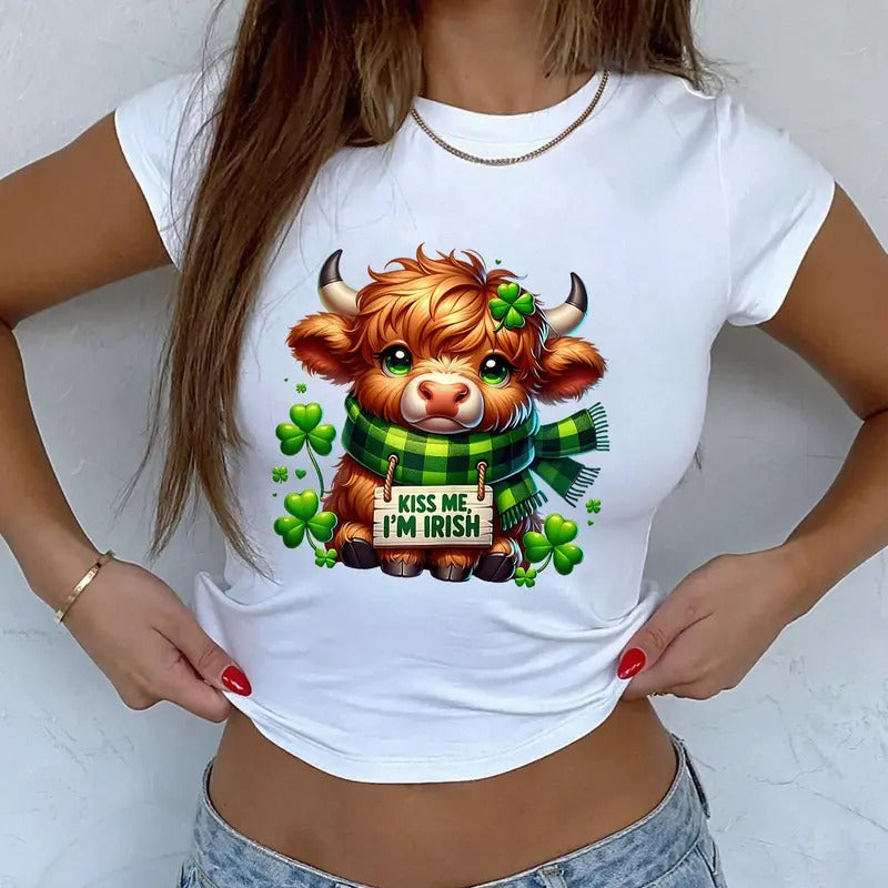 Cute Highland Cow. St Patricks Day Baby Tee, St Pattys Day Baby Tee Hoodie, Sweatshirt | GrindPrints.com