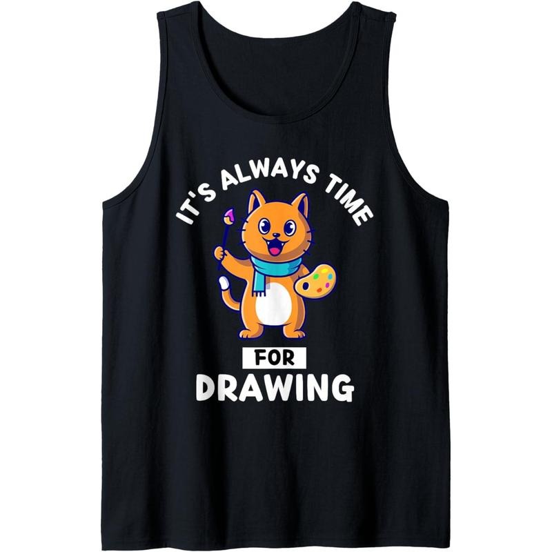 Cute Kawaii Cat 'S Always Time Drawing Tank Top T-Shirts, Hoodie, Sweatshirt