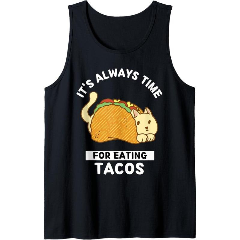 Cute Kawaii Cat It's Always Time For Eating Tacos Tank Top T-Shirts, Hoodie, Sweatshirt | GrindPrints.com