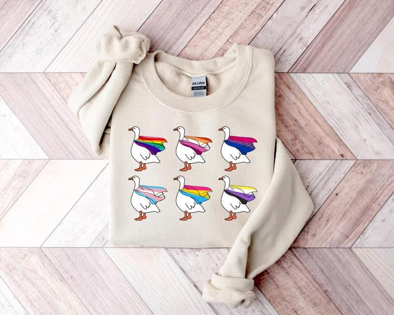 Cute LGBT Goose LGBT Shirt Rainbow Ally Shirt Respect Pronouns Day Silly Goose Pride Shirt T-Shirts, Hoodie, Sweatshirt