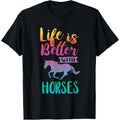 Cute Life Is Better With Horses Horseback Riding T-Shirt Made in USA Hoodie, Sweatshirt | GrindPrints.com