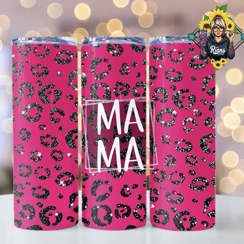 Cute Pink Leopard Print Mama 20oz Stainless Steel Tumbler T-Shirts, Hoodie, Sweatshirt | GrindPrints.com