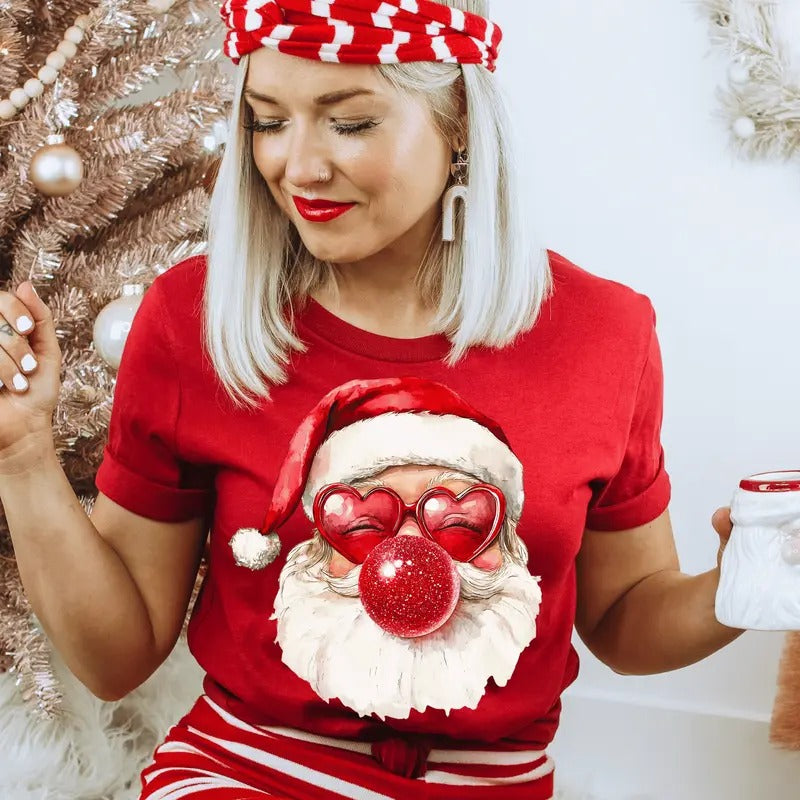 Cute Santa with RED Glasses and RED Bubble Christmas Shirt - Holiday Graphic Tee - Casual Winter Softstyle Unisex T-Shirt...