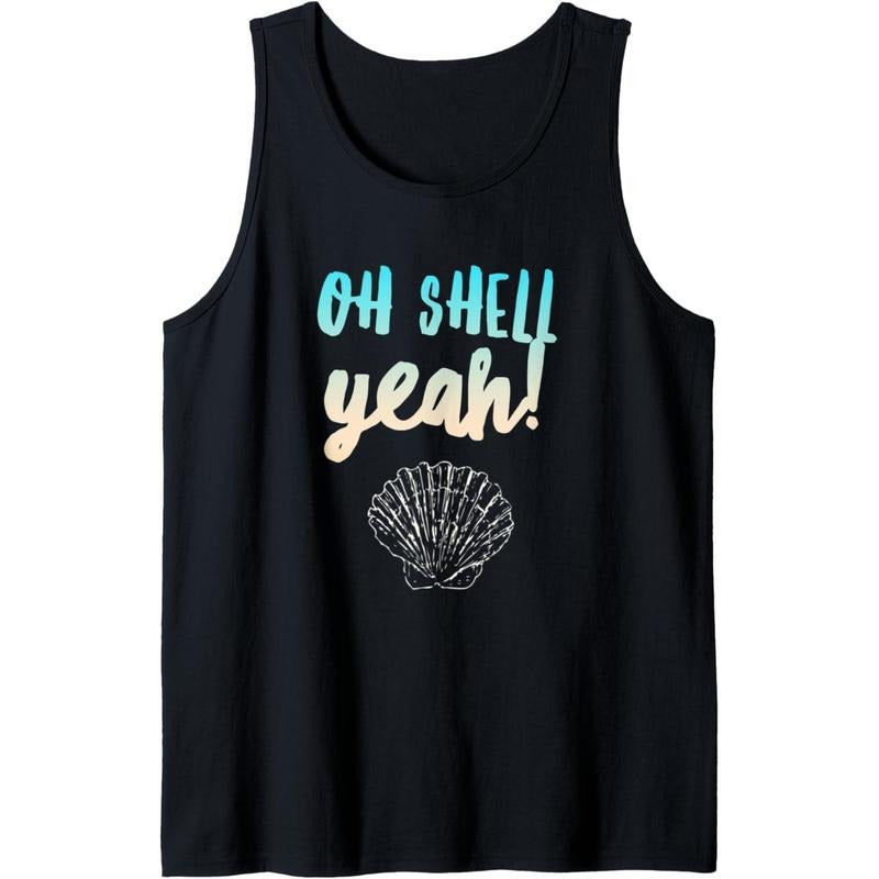 Beach Attire / Shell Yeah Saying / Cute Seashell Design Tank Top Made in USA T-Shirts, Hoodie, Sweatshirt | GrindPrints.com