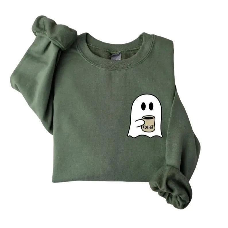 Cute Spooky Coffee Sweatshirt, Womens Ghost Sweatshirt, Spooky Season, Fall Coffee Lover Shirt, Halloween Party Shirt,...