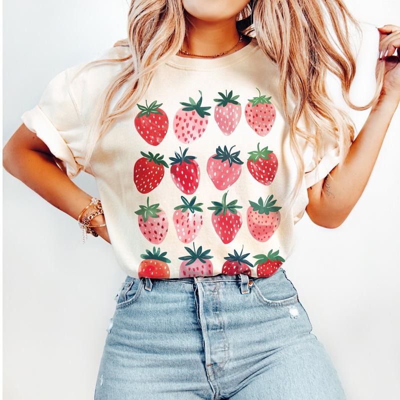 Cute Strawberry Tshirt | Summer Strawberry Shirt, Cottagecore Berries Tshirt, Strawberry Aesthetic, Botanical Garden...