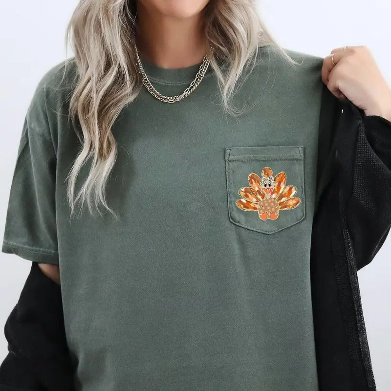 Cute Thanksgiving Turkey Pocket Comfort Colors T-Shirts, Hoodie, Sweatshirt