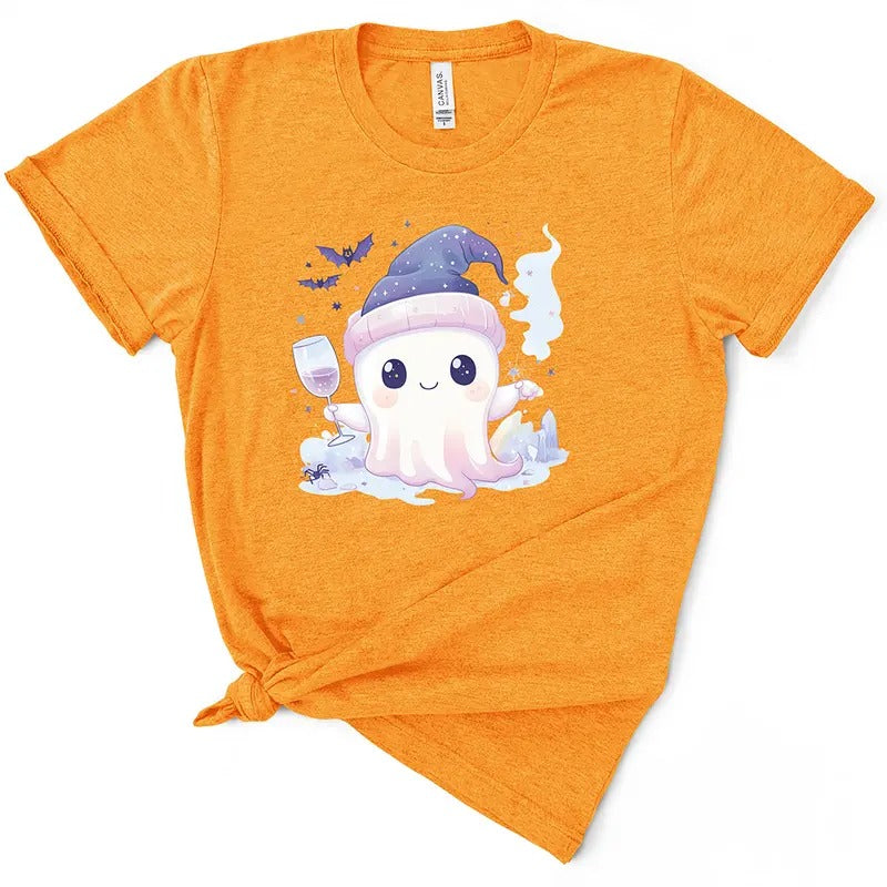 Cute Wine Drinking Ghost Halloween TShirt Casual Comfort Hoodie, Sweatshirt | GrindPrints.com