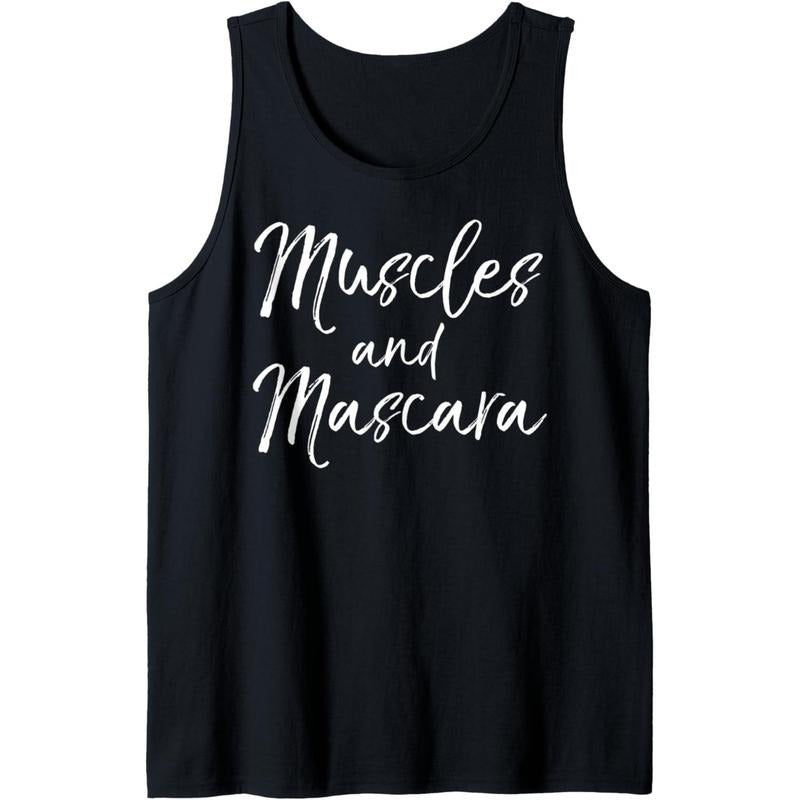 Cute Workout Quote for Women Ladies Muscles and Mascara Tank Top Made in USA T-Shirts, Hoodie, Sweatshirt | GrindPrints.com