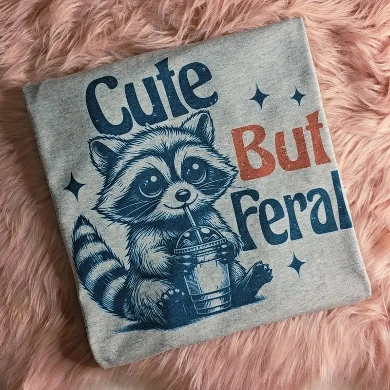 Cute but feral Raccoon Graphic Tee Loose fit Hoodie, Sweatshirt | GrindPrints.com