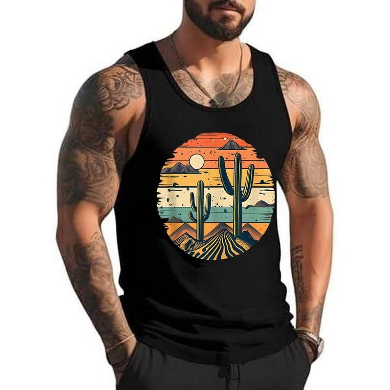 Cute vintage retro sunset saguaro cactus cacti desert plant Unisex Tank Top, Cotton, Size S-3XL T-Shirts, Hoodie, Sweatshirt