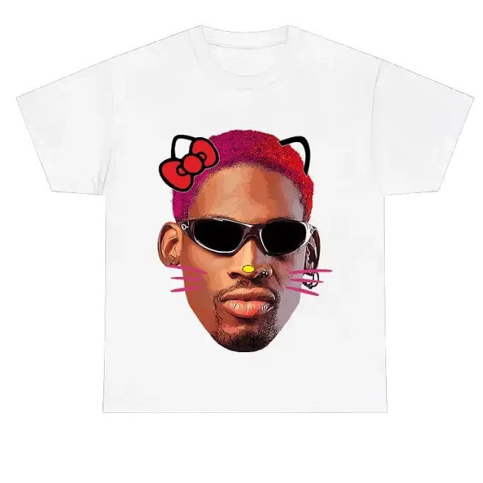 D.Rodman Pink Kitty Graphic Tee Cotton Fabric Hoodie, Sweatshirt | GrindPrints.com