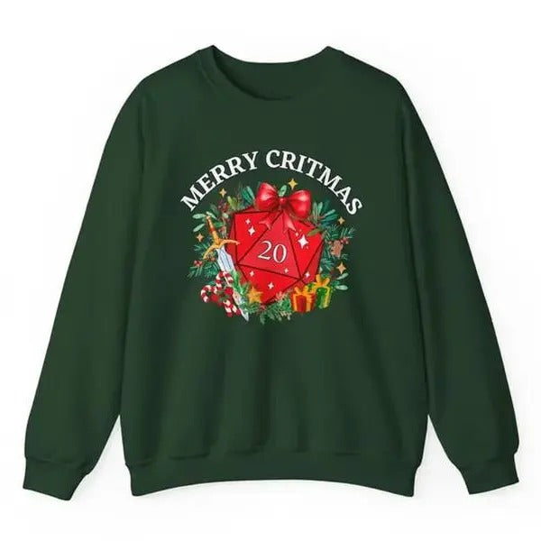 DND Merry Critmas Sweatshirt, DnD Christmas Sweater, Merry Critmas Sweatshirt, Dnd Holiday sweatshirt, dnd xmas sweater,...