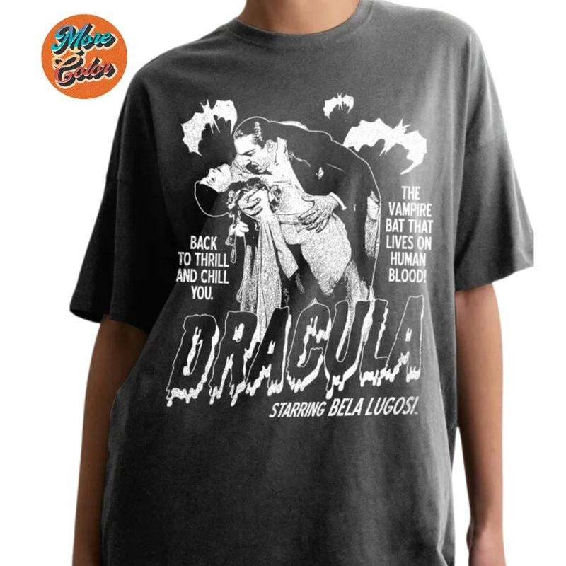DRACULA Shirt Starring Bela Lugosi Vampire Vintage Tee Shirts, Cotton Unisex T-shirt, Crew Neck, Size S- 3XL, Menswear...