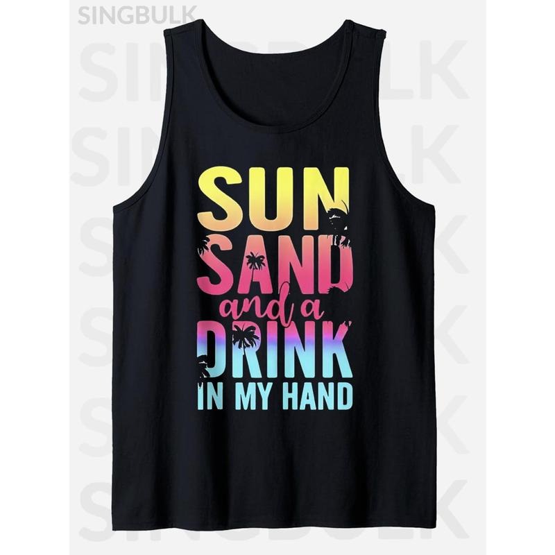 DRINK Print Tank Top Cotton Crew Neck Sleeveless Tank Top Casual Top Summer T-Shirts, Hoodie, Sweatshirt
