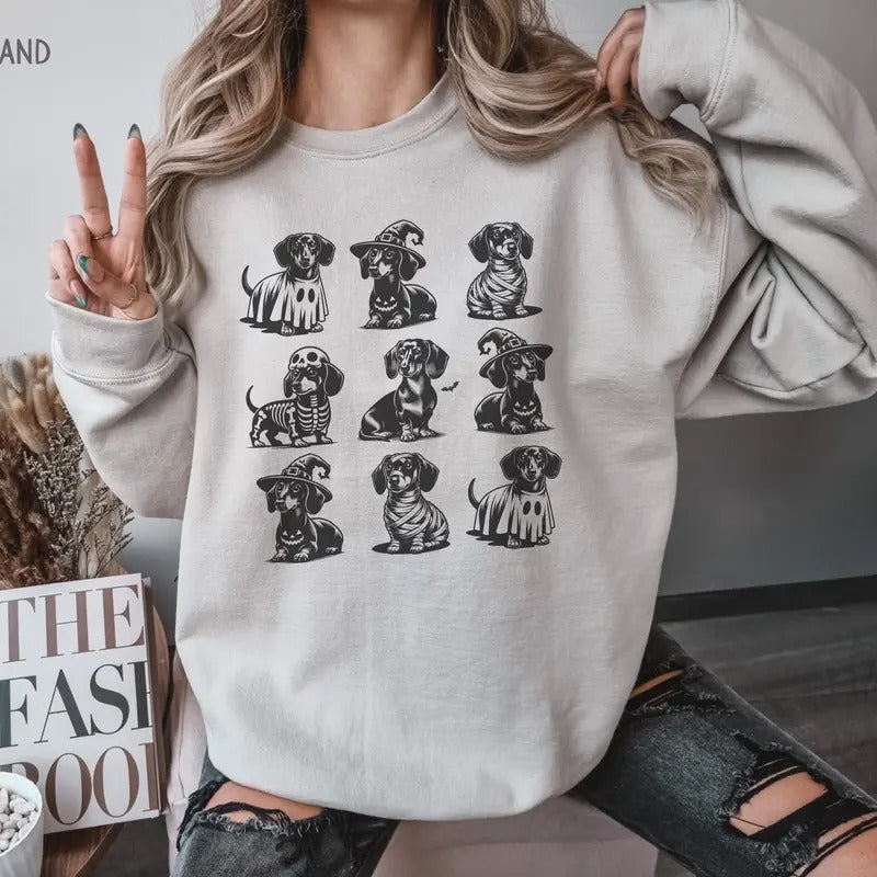 Dachshund Halloween Sweatshirt, Dachshund Halloween, Wiener dog, doxie, Dachshund mom, Dachshund fall, Dog mom crewneck...