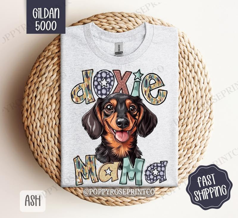 Dachshund Mama Shirt Gildan, Dog Mom Women's Tee, Cute Doxie Women's Tshirt Plus Sizes Hoodie, Sweatshirt | GrindPrints.com