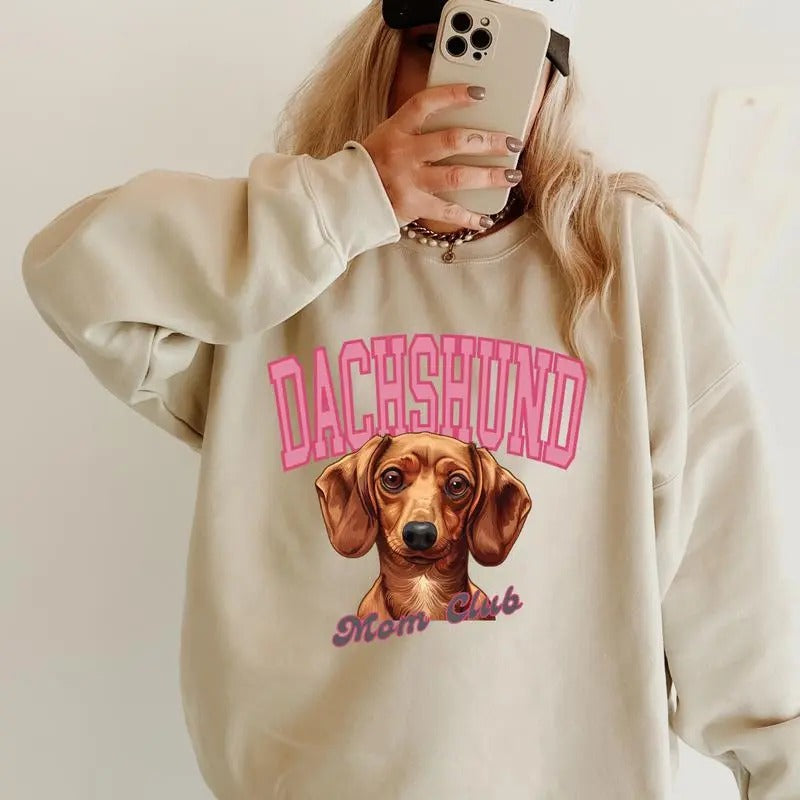 Dachshund Mom Club Sweatshirt ~ Sweatshirt Unisex Apparel Relaxed Fit Printed in the USA Clothing Womenswear Casual and...