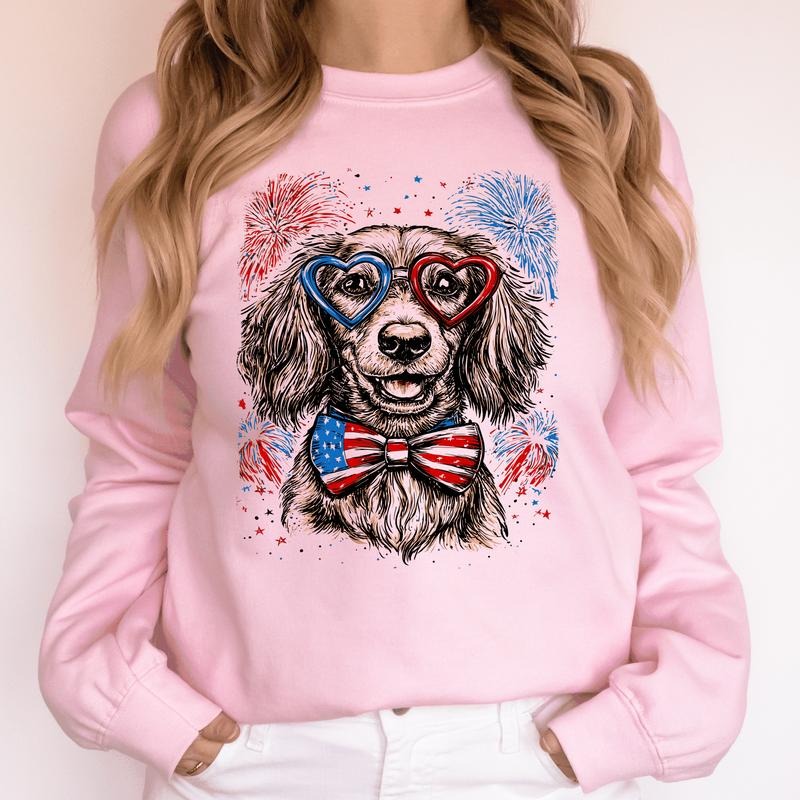 Dachshund Patriotic Dog, USA, America, Pet Lover, 4th of July Sweatshirt, Crew Neck, Women's, Crewneck T-Shirts, Hoodie