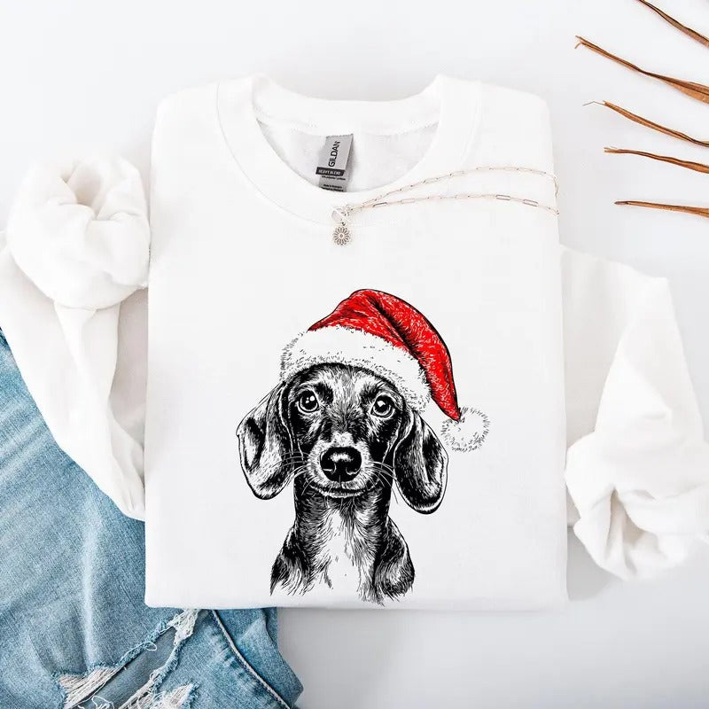 Dachshund, Santa, Dog, Christmas, Dog Lover, Pet Sweatshirt, Crew Neck, Women's, Crewneck T-Shirts, Hoodie | GrindPrints.com