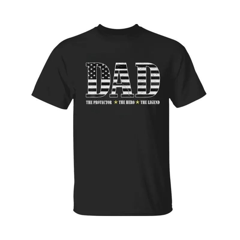 Dad The Protector Hero Legend American Flag Dad Father's Day T-Shirt, Men's Cross Graphic Tee, 2025 Casual Summer Outfit,...